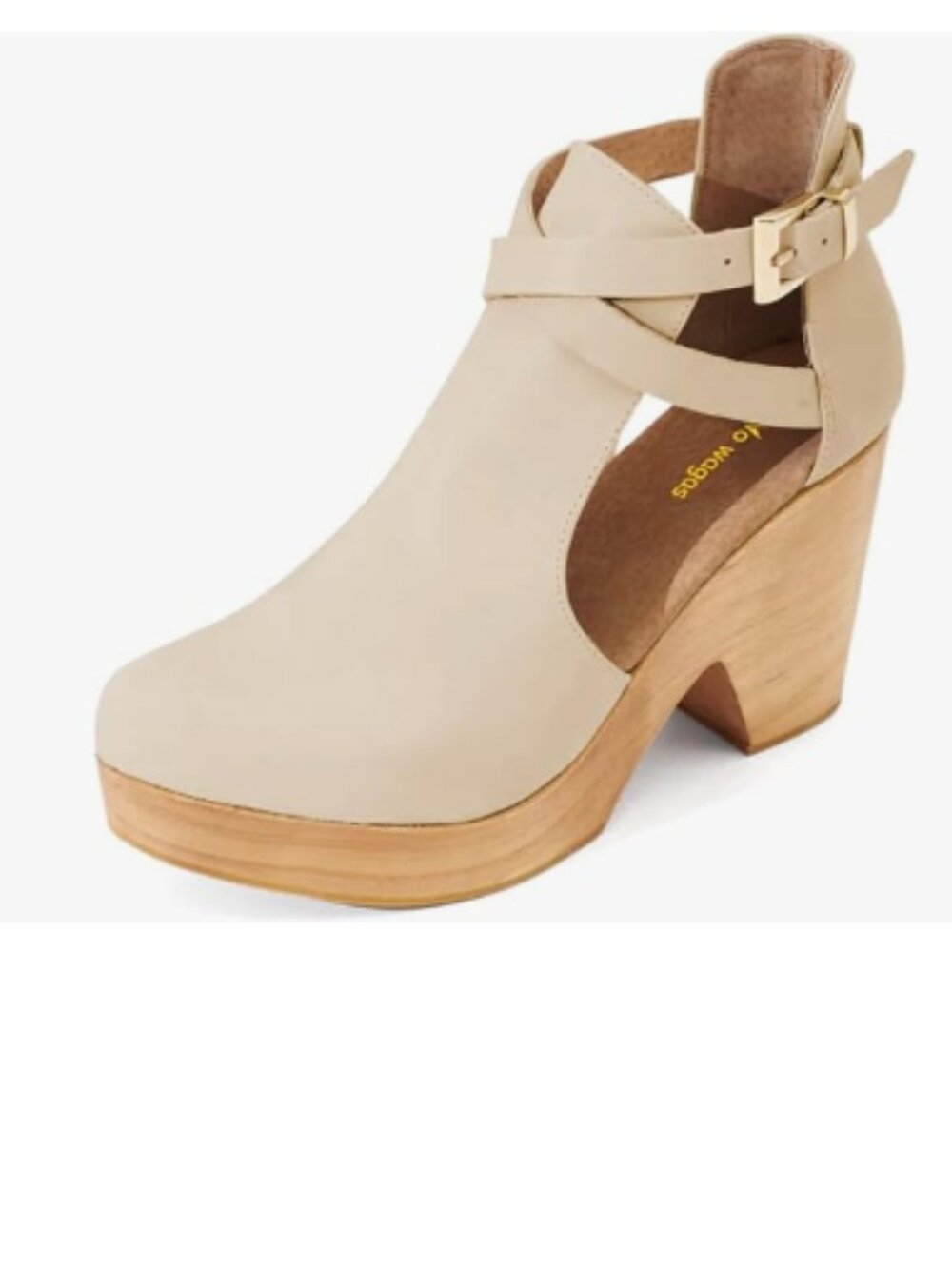 Wo Wagas Beige Platform Rounded Toe Cutout Ankle Boot Strap Buckle Clog Shoe